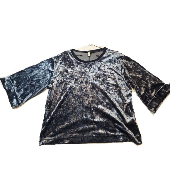 Supplies Crushed Velvet Blue 3/4 Sleeve Top XL - Picture 2 of 9
